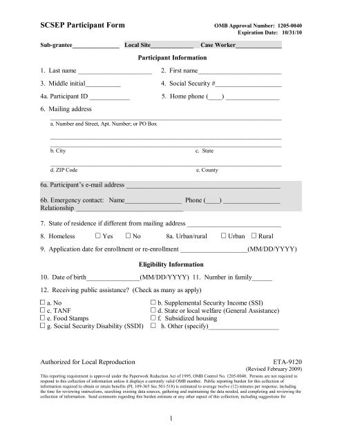 SCEP Participant Form - US Virgin Islands DHS