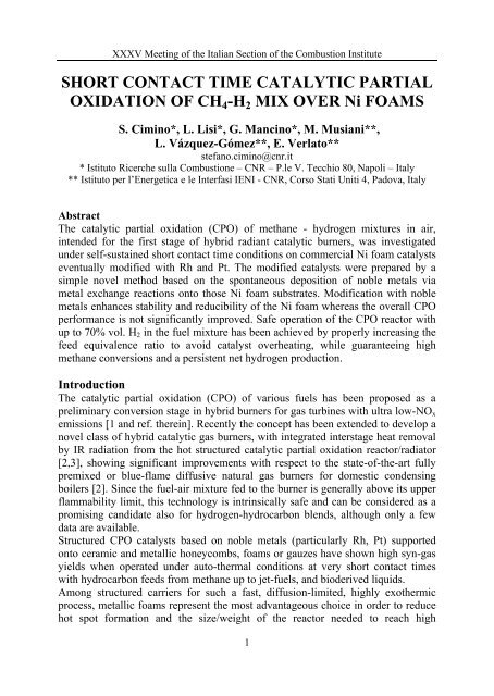 SHORT CONTACT TIME CATALYTIC PARTIAL OXIDATION OF CH4 ...