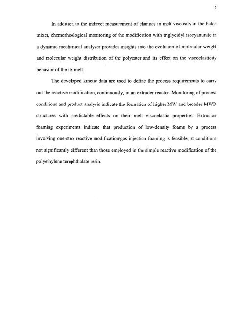 A reactive melt modification of polyethylene terephthalate