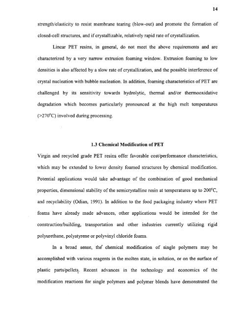 A reactive melt modification of polyethylene terephthalate