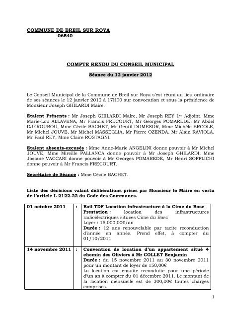 Conseil Municipal du 12 janvier 2012