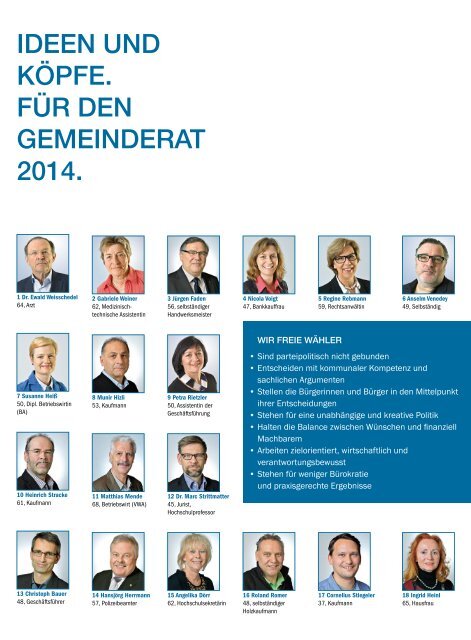 Ideen und Köpfe. für Gemeinderat und Kreistag 2014.