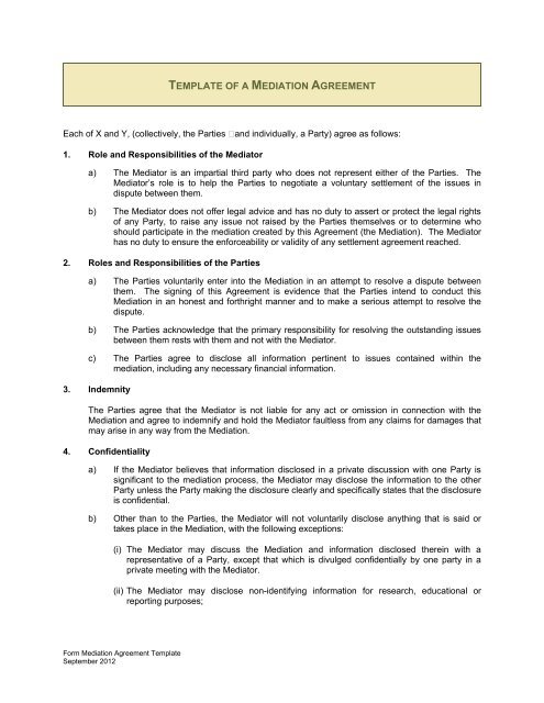 mediation settlement agreement template