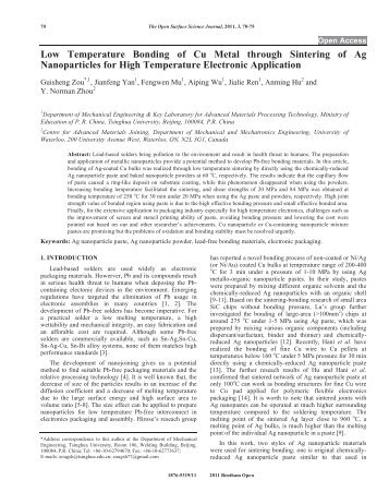 Low Temperature Bonding of Cu Metal through Sintering of Ag ...