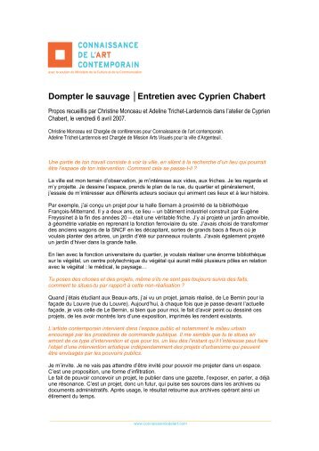 Dompter le sauvage Entretien avec Cyprien Chabert