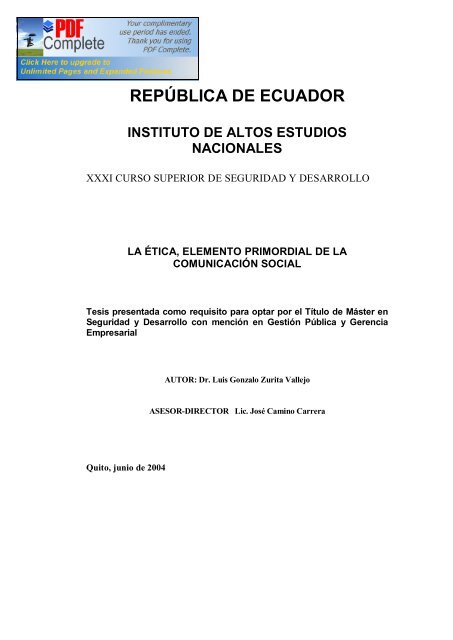 repÃºblica de ecuador - Repositorio Digital IAEN - Instituto de Altos ...