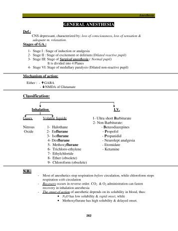 GENERAL ANESTHESIA Classification: