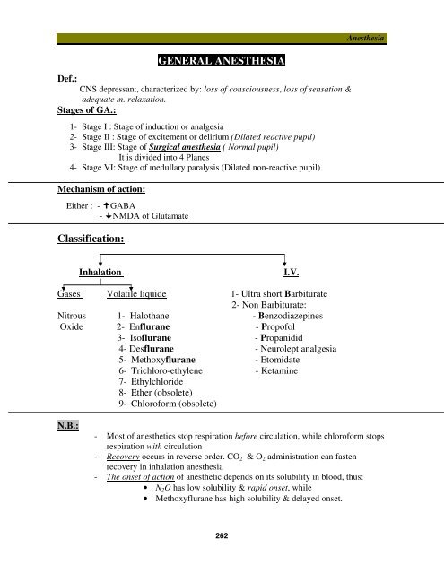 GENERAL ANESTHESIA Classification: