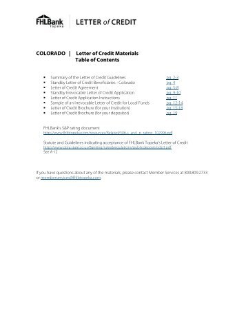 COLORADO | Letter of Credit Materials Table of ... - FHLBank Topeka