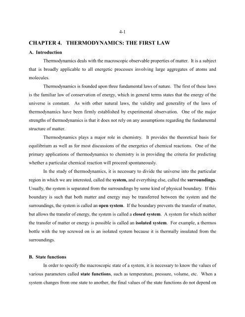CHAPTER 4. THERMODYNAMICS: THE FIRST LAW