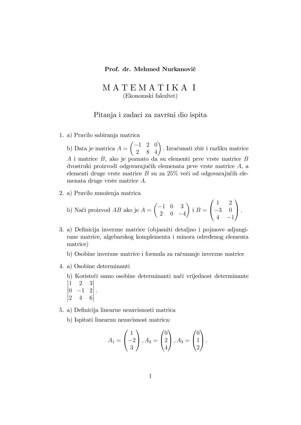 MATEMATIKA I - PMF