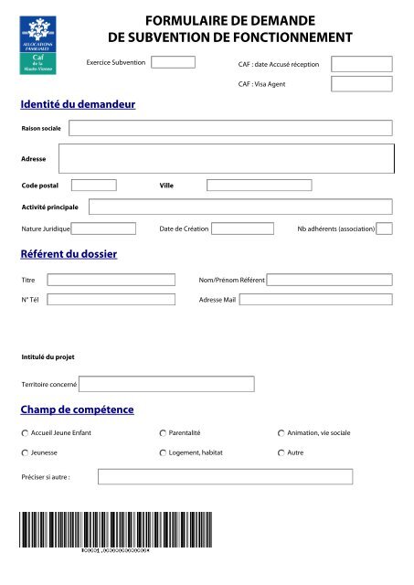 formulaire de demande de subvention de fonctionnement - Caf.fr