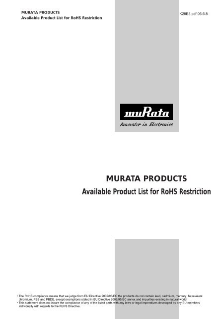 MURATA PRODUCTS Available Product List for RoHS Restriction