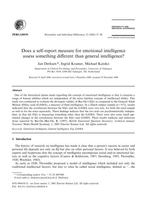 Does a self-report measure for emotional intelligence - Fagbokforlaget