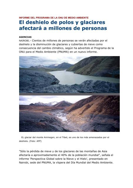 El deshielo de polos y glaciares afectarÃ¡ a millones de personas