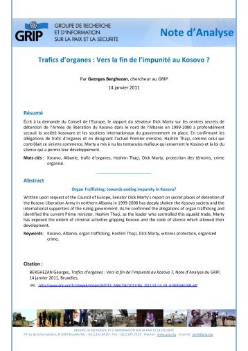 Trafics d'organes : Vers la fin de l'impunitÃ© au Kosovo - Grip