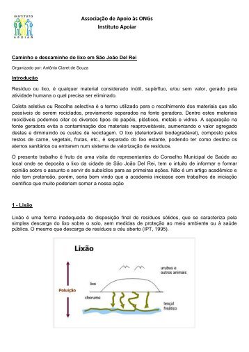 Caminho e descaminho do lixo em SÃ£o JoÃ£o Del Rei - Instituto Apoiar