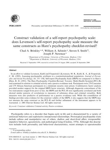 Construct validation of a self-report psychopathy ... - Fagbokforlaget