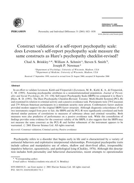 Construct validation of a self-report psychopathy ... - Fagbokforlaget