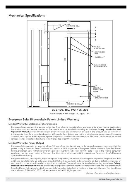 ES-B Series Photovoltaic Panels - Evergreen Solar