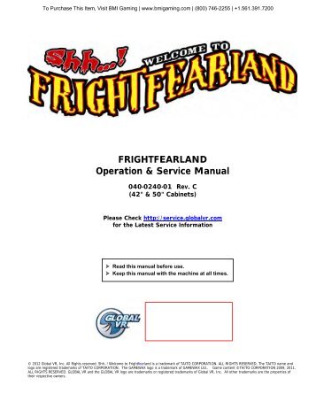 FRIGHTFEARLAND Operation & Service Manual - BMI Gaming