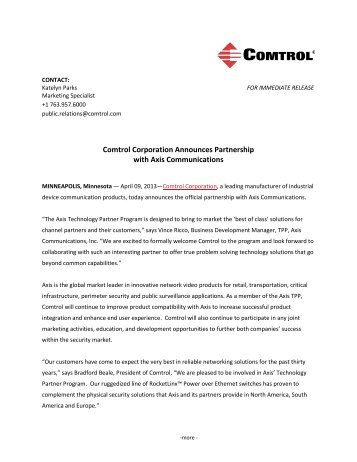 Download PDF version of press release - Comtrol Corporation