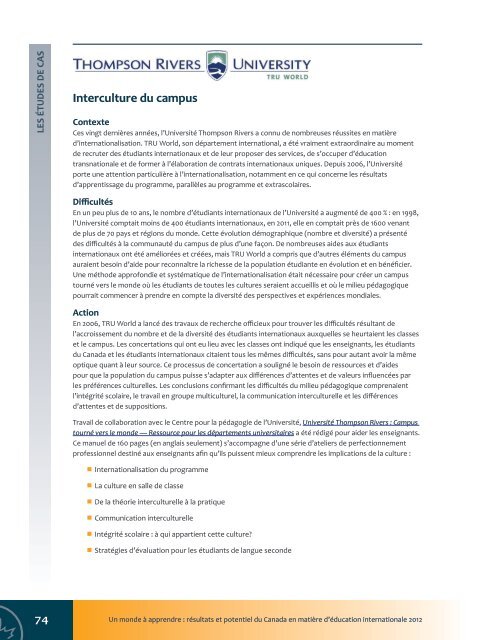 RÃ©sultats et potentiel du Canada en matiÃ¨re d'Ã©ducation internationale