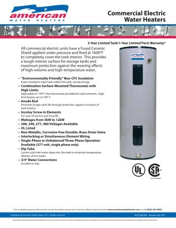 Spec Sheet - American Water Heaters