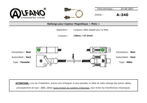 A-340 Rallonge : Capteur MagnÃ©tique (MOTO). - Alfano
