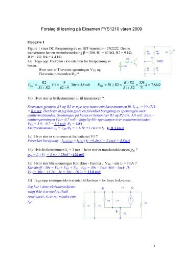 Forslag til løsning på Eksamen FYS1210 våren 2009