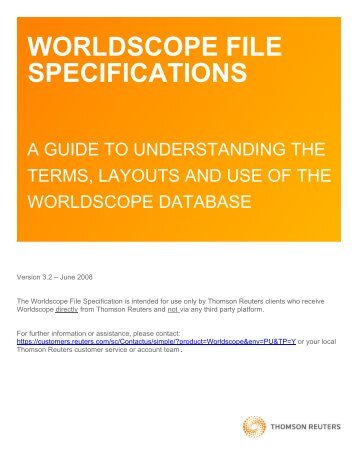 WORLDSCOPE FILE SPECIFICATIONS