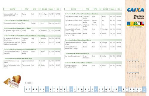 CalendÃ¡rio Esportivo Nacional 2008 - MinistÃ©rio do Esporte