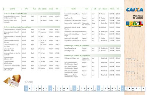 CalendÃ¡rio Esportivo Nacional 2008 - MinistÃ©rio do Esporte