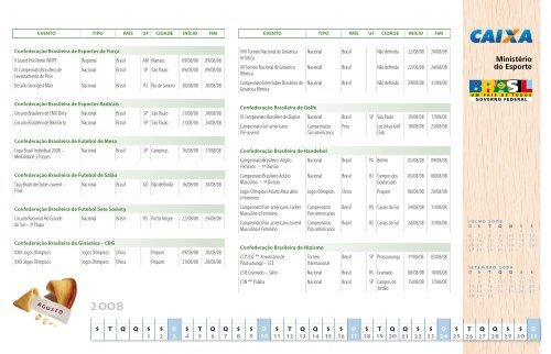 CalendÃ¡rio Esportivo Nacional 2008 - MinistÃ©rio do Esporte