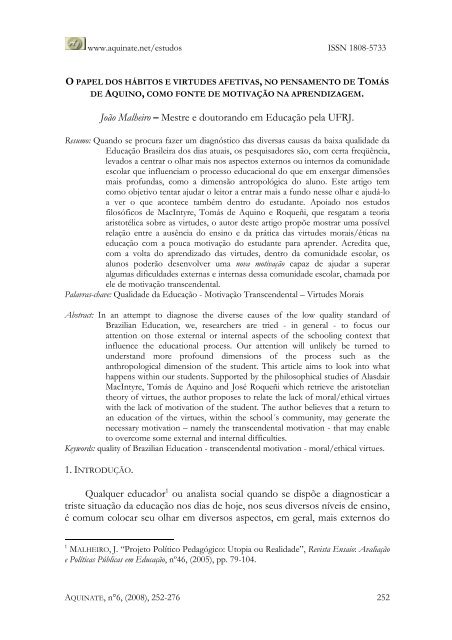 O papel dos hÃ¡bitos e virtudes afetivas, no pensamento ... - Aquinate