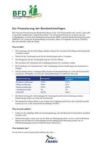 Zur Finanzierung der Bundesfreiwilligen - NABU-Netz