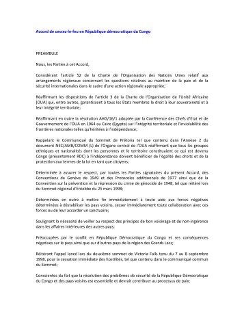 Accord de cessez-le-feu en République démocratique du Congo ...