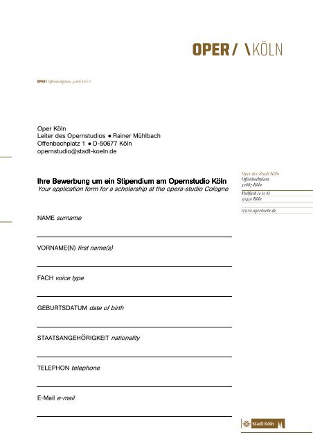 Bewerbung (PDF) - Oper KÃ¶ln