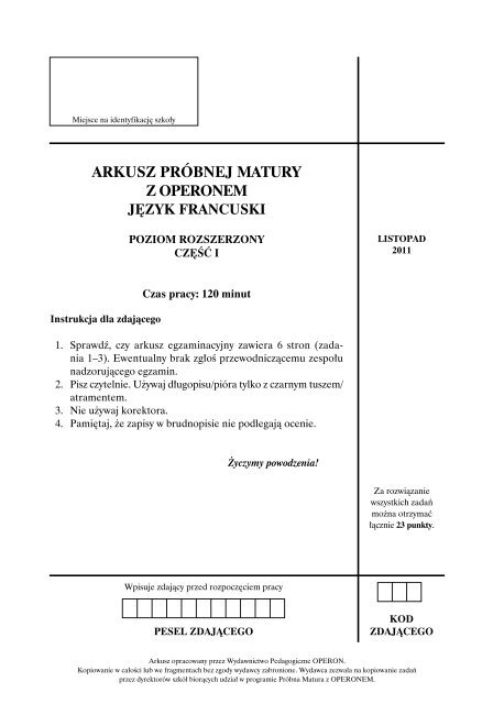 jÄzyk francuski - poziom rozszerzony - Operon