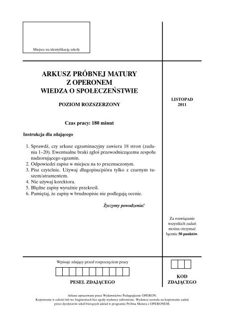 ARKUSZ PRÃBNEJ MATURY Z OPERONEM - Gazeta.pl