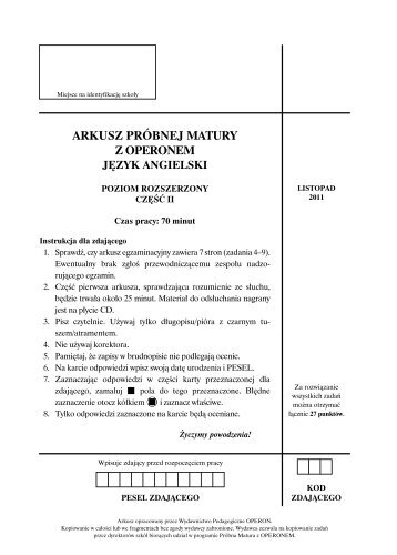 arkusz prÃ³bnej matury z operonem jÄzyk angielski - Gazeta.pl