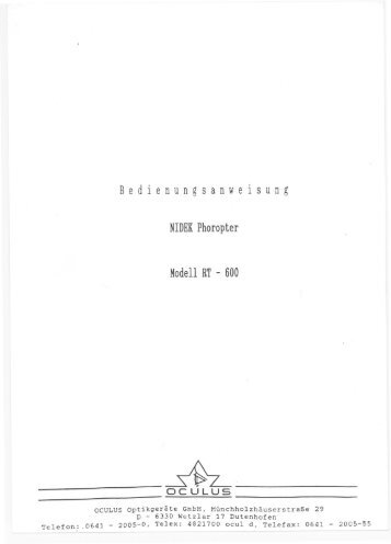 Bedienungsanweisung NIDEK Phoropter