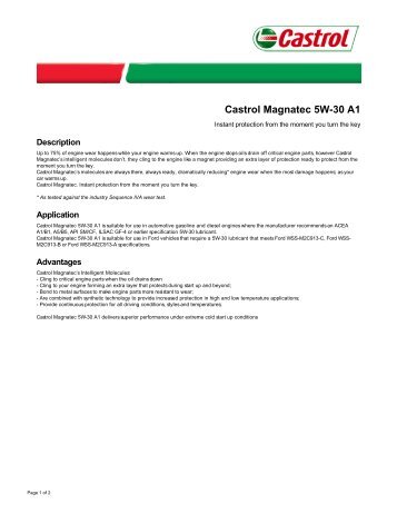 Castrol Magnatec 5W-30 A1 - Castrol - PDS & MSDS Search