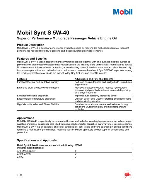 Mobil Synt S 5W-40 - Opie Oils
