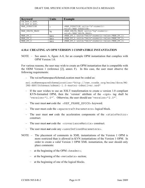 XML Specification for Navigation Data Messages - CCSDS