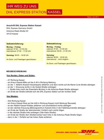 Anfahrtsbeschreibung Kassel (Typ: PDF, Größe: 34.39 KB) - DHL