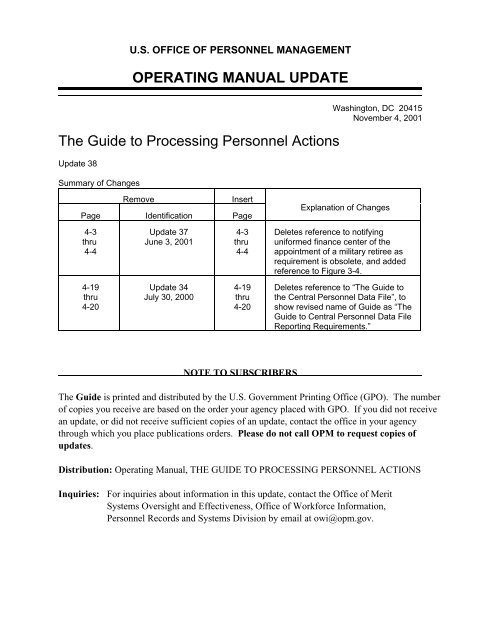 Operating Manual Update Office Of Personnel Management Operating Manual Update Office Of Personnel Management