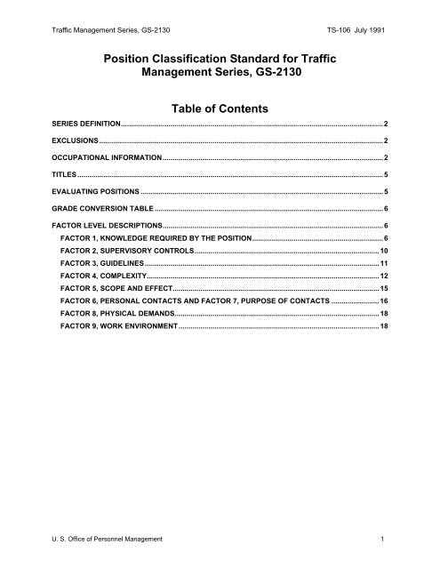 Position Classification Standard for Traffic Management Series, GS ...