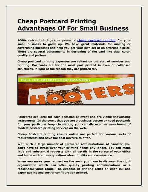 Cheap Postcard Printing Advantages Of For Small Business 