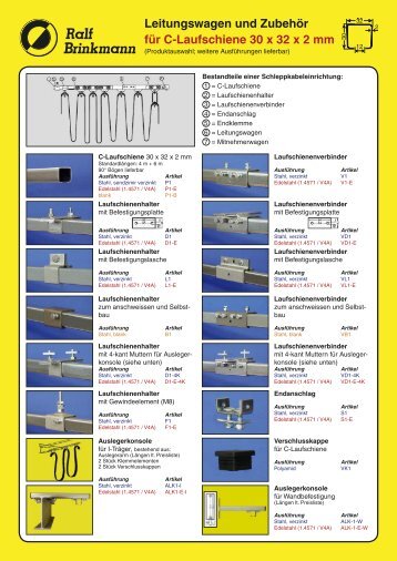 Leitungswagen und ZubehÃ¶r fÃ¼r C-Laufschiene 30 x 32 x 2 mm